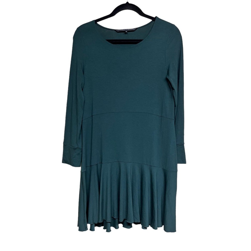 Ritva Falla Tunic Dress‎ Ruffle Hemline Lagenlook Knit Green Women’s XS